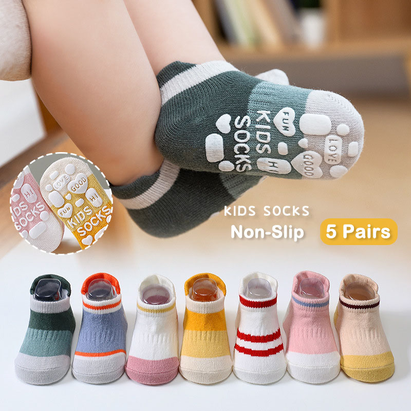 Unisex Baby Socks Non Slip - 5 Pairs Kids Casual Cute Non-slip
